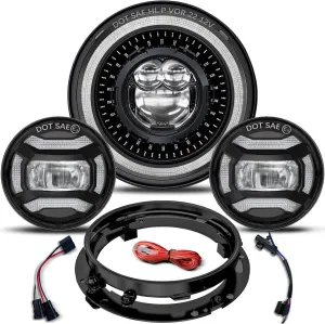 HWSTAR 2025 New 1000% Brighter 7 inch LED Headlight Motorcycle DOT Kit Compatible with Harley Davidson Road King Fat boy Heritage Softail Tri Electra Glide etc w/Start-up Gradient Halo DRL (Black)