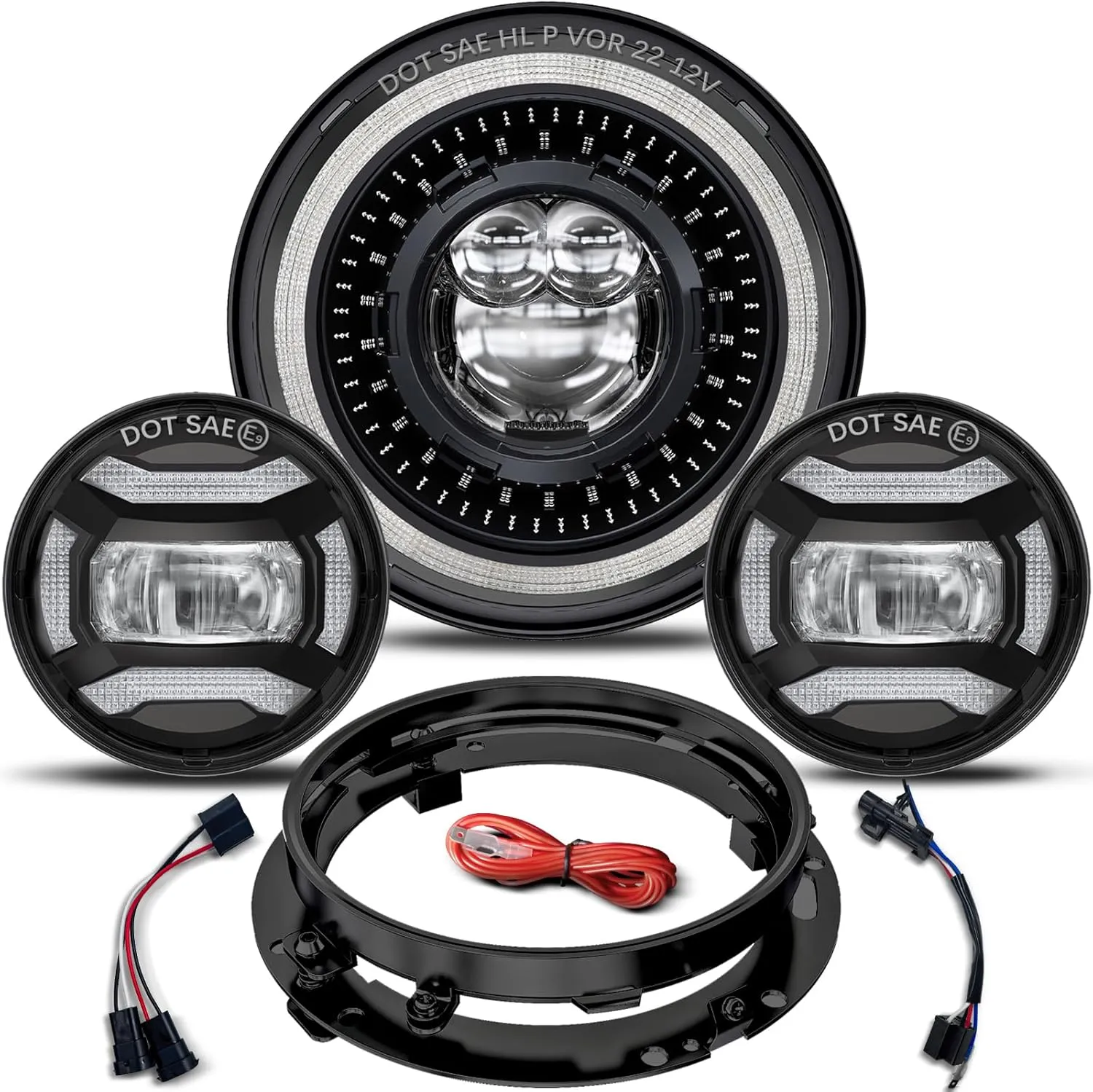 HWSTAR 2025 New 1000% Brighter 7 inch LED Headlight Motorcycle DOT Kit Compatible with Harley Davidson Road King Fat boy Heritage Softail Tri Electra Glide etc w/Start-up Gradient Halo DRL (Black)