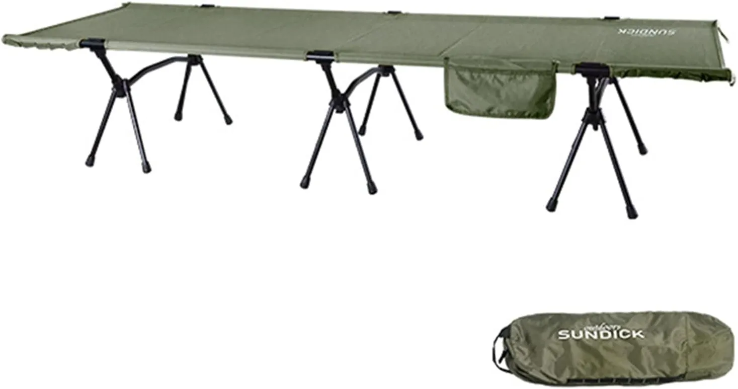 HXBER Folding Camping Cot with Leg Extenders Portable Camping Sleeping Cot Outdoor Bed for Camping Hiking Traveling Backpacking