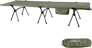 HXBER Folding Camping Cot with Leg Extenders Portable Camping Sleeping Cot Outdoor Bed for Camping Hiking Traveling Backpacking