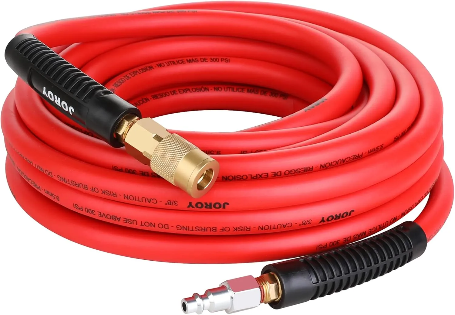 Hybrid Air Hose, 3/8-Inch by 25 Feet Air compressor Hose,Heavy Duty, Lightweight, Kink Resistant, All-Weather Flexibility with 1/4-Inch Brass Air Coupler and Plug, 300 PSI