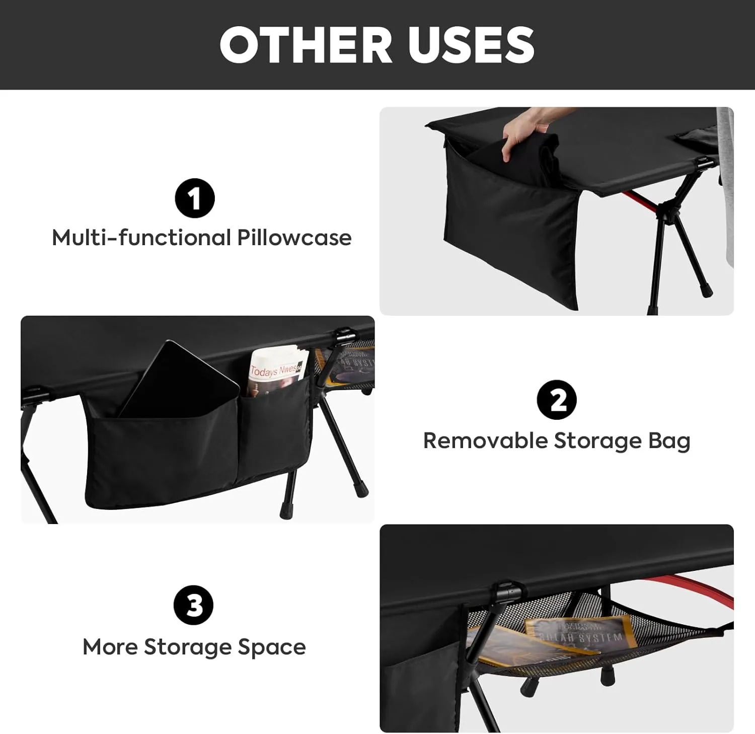 ICECO Camping Cot for Adults, Folding Cot for Camping, Portable Bed Sleeping Cot, Lightweight Backpacking Cot Strong Support 400 Lbs, Tent, Outdoor, Hiking, Travel, RV, Beach (L-Black)