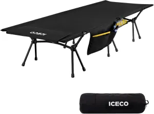 ICECO Camping Cot for Adults, Folding Cot for Camping, Portable Bed Sleeping Cot, Lightweight Backpacking Cot Strong Support 400 Lbs, Tent, Outdoor, Hiking, Travel, RV, Beach (L-Black)