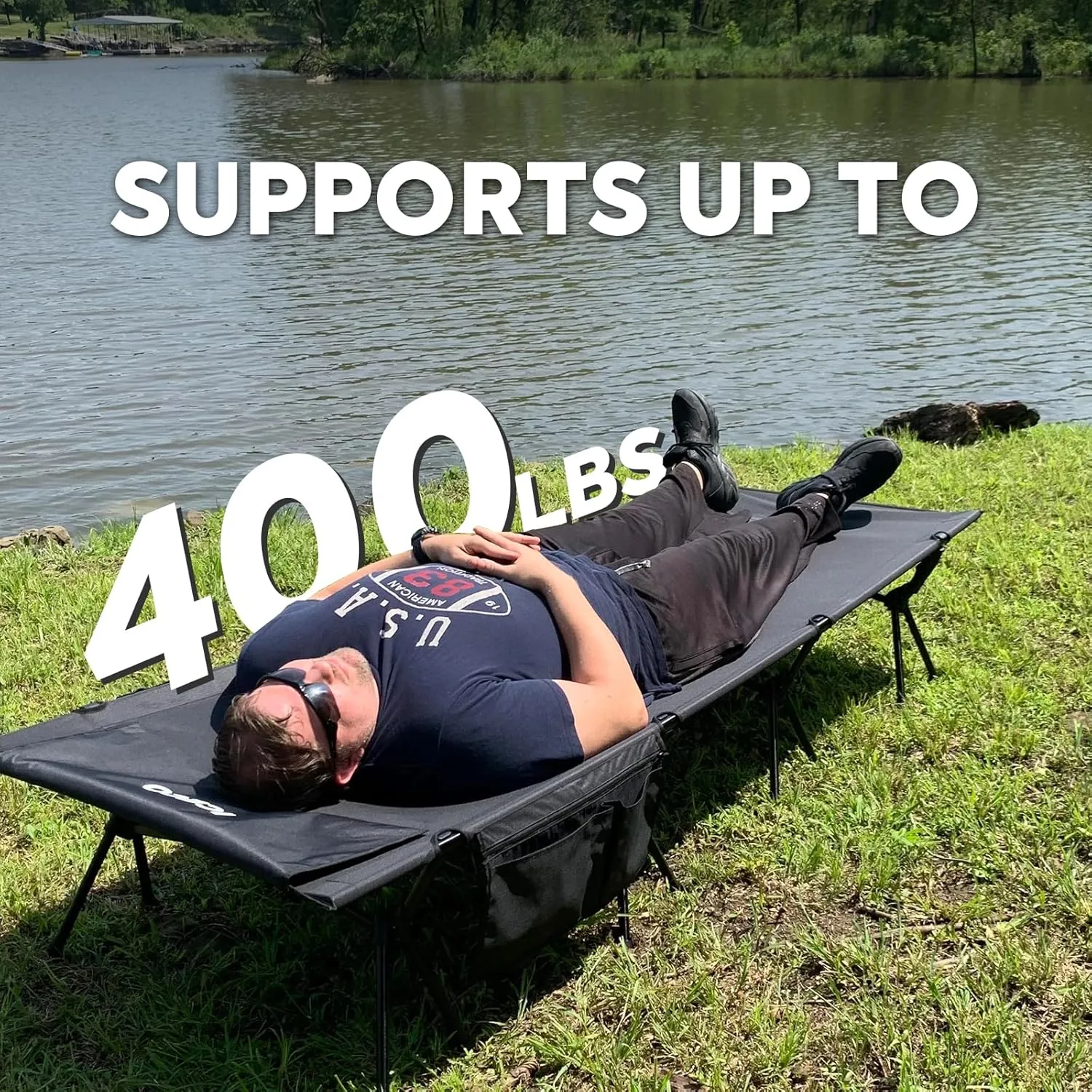 ICECO Camping Cot for Adults, Folding Cot for Camping, Portable Bed Sleeping Cot, Lightweight Backpacking Cot Strong Support 400 Lbs, Tent, Outdoor, Hiking, Travel, RV, Beach (L-Black)