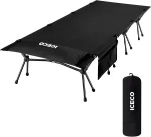 ICECO Camping Cot for Adults, Folding Cot for Camping, Portable Bed Sleeping Cot, Lightweight Backpacking Cot Strong Support 400 Lbs, Tent, Outdoor, Hiking, Travel, RV, Beach (XXL-Black)