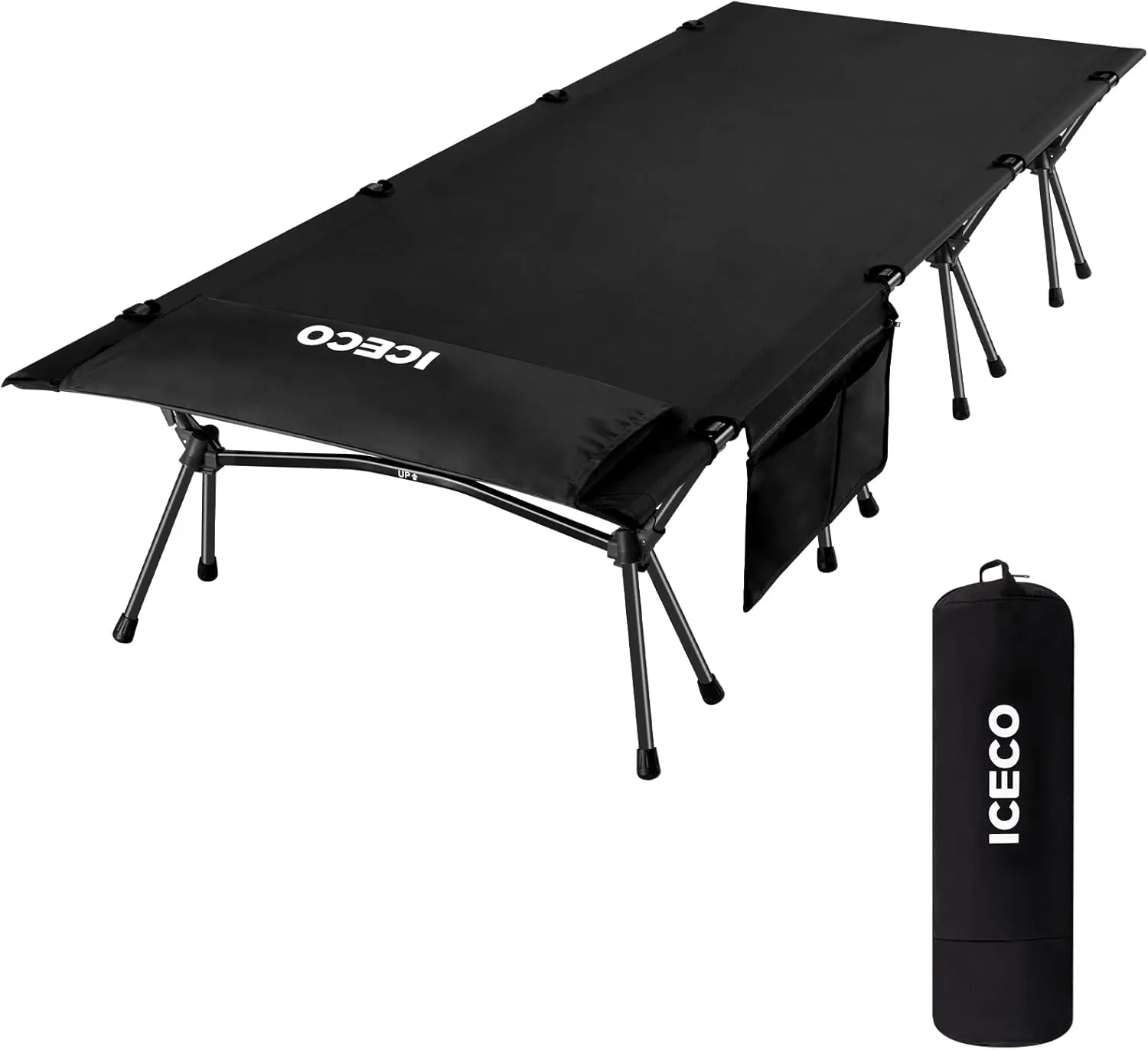 ICECO Camping Cot for Adults, Folding Cot for Camping, Portable Bed Sleeping Cot, Lightweight Backpacking Cot Strong Support 400 Lbs, Tent, Outdoor, Hiking, Travel, RV, Beach (XXL-Black)