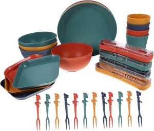 IMIKEYA 1set Wheat Straw Picnic Cutlery Reusable Lightweight Dinnerware Kit for Camping Hiking Outdoor Activities Includes Plates Utensils Easy to Clean Compact Storage