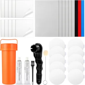 Inflatable Boat Repair Kit Pool Liner Patch Kit Waterproof with 2 x 30 ml Glue, 20 Pcs Heavy Duty TPU Repair Patch Self Adhesive for Air Mattress, Tent, Swimming Ring, Raft, Kayak