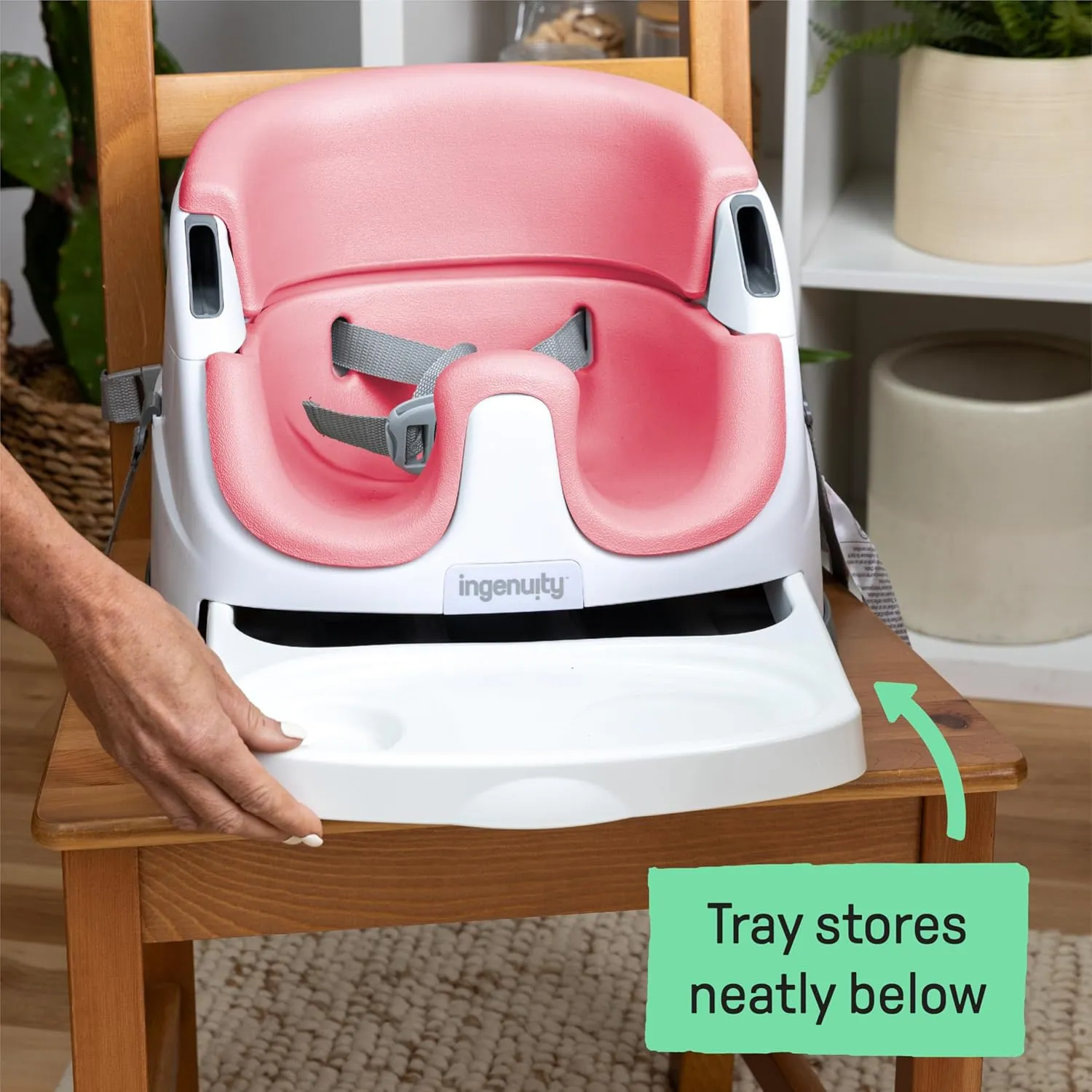 Ingenuity Baby Base 2-in-1 Booster Feeding and Floor Seat with Self-Storing Tray - Peony