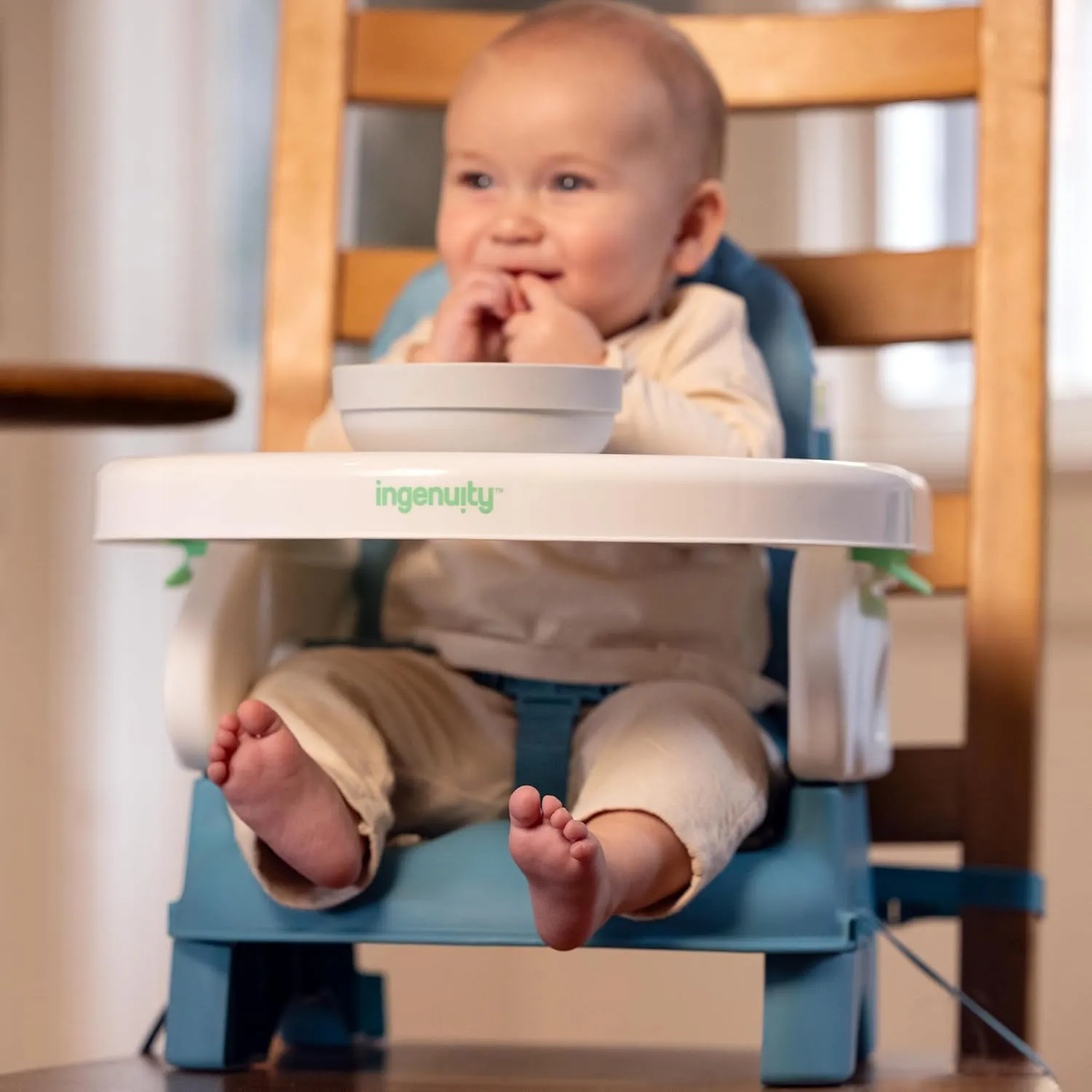 Ingenuity Deluxe Comfort Folding Baby Booster - Adjustable Height - Cushioned - Lightweight, Teal - 6M-3Y