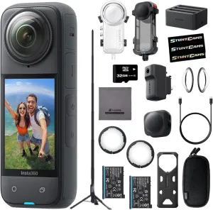 Insta360 X4 - Waterproof 8K 360 Action Camera, 4K Wide-Angle Video, Extra Battery, Tripod Selfie Stick, Dive Case, Utility Frame, Premium Lens Guards, Charge Hub, Mic Creator Kit