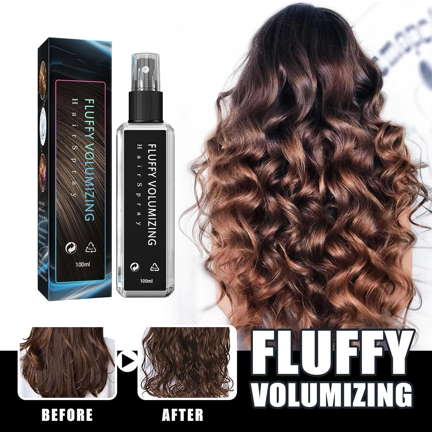 Instntaeous Natural Plant Protein Hair Thickening Spray, Fluffy Volumizing Hair Spray, Volume And Hair Thickene Hairspray, Extra-Volume, Non Greasy & Non Sticky (100ML,2)