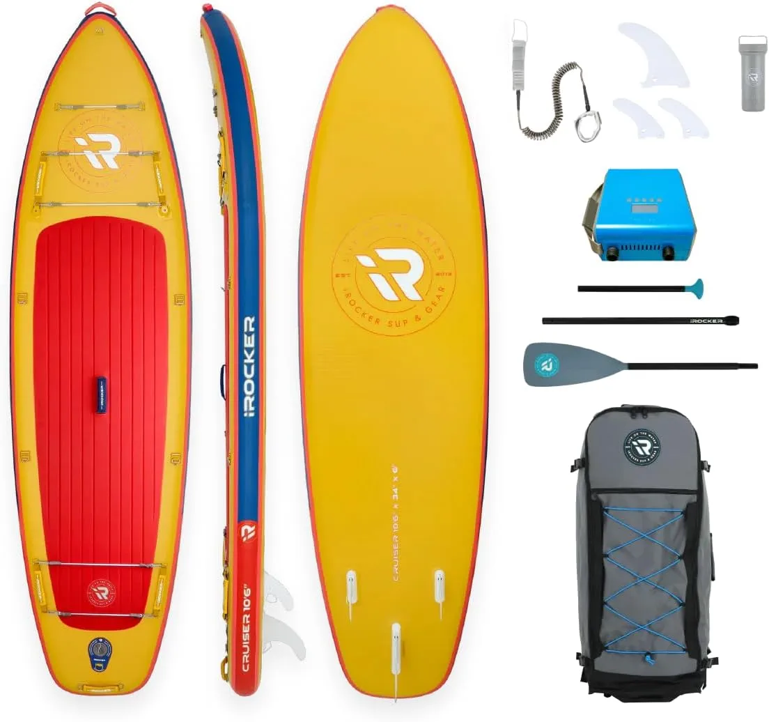 iROCKER Cruiser 7.0 Inflatable Stand Up Paddle Board Premium SUP and Accessories - Beginner Friendly - Extra Wide Base - Tandem Capable