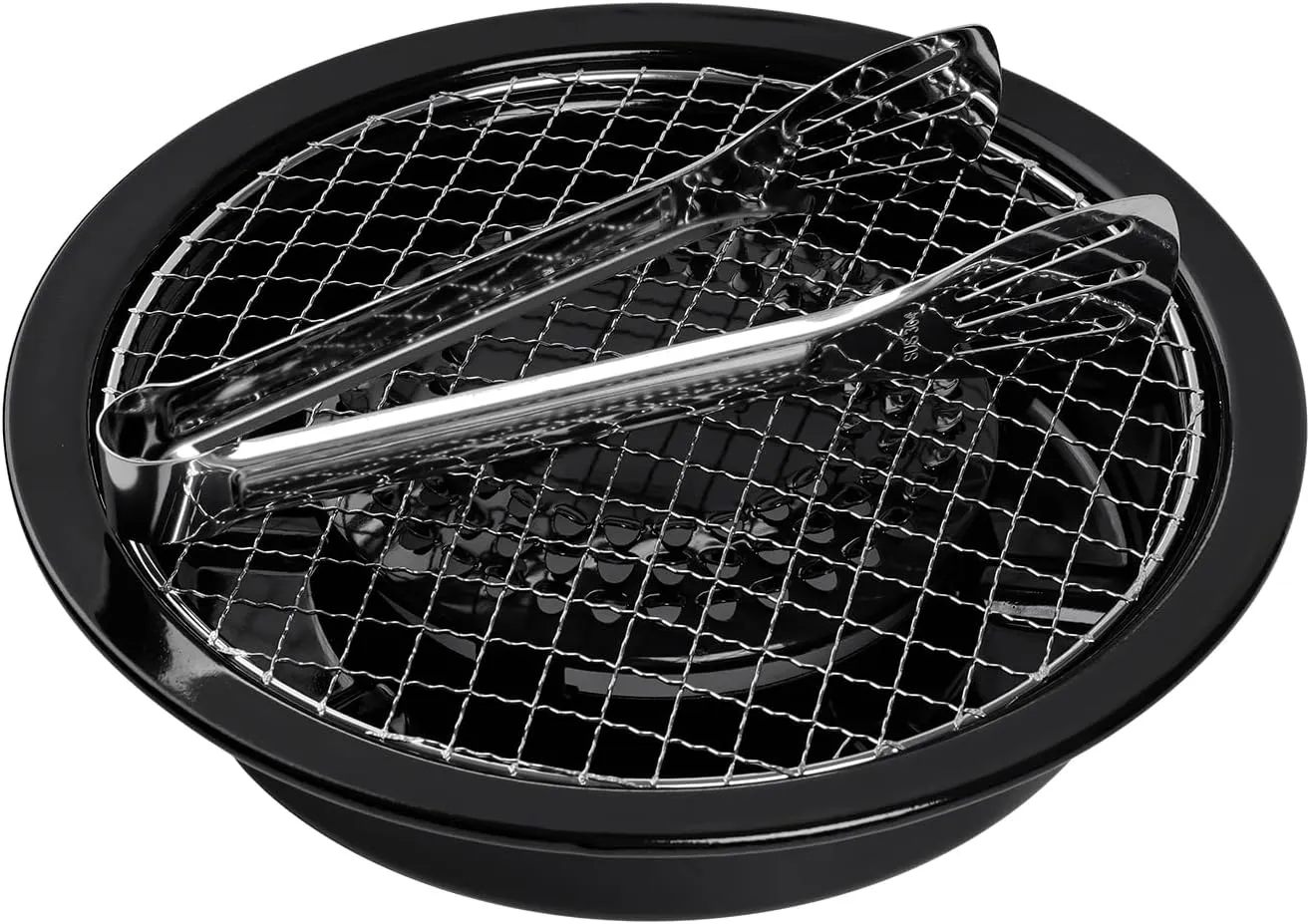 Japan Korean Cookware Aburi Stove Top Grill Pan for Cooking Stove BBQ Yakiniku, Black, With a Built-in Water Pan Free 304 Stainless Steel Barbecue Tongs (Japan Import)