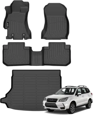 Jenofa-Car Floor Mats & Cargo Liner for Subaru Forester 2014-2018 All Weather Floor Mats Set Custom for Subaru Forester Full Set Waterproof Durable Floor Liners for Forester Accessories Black