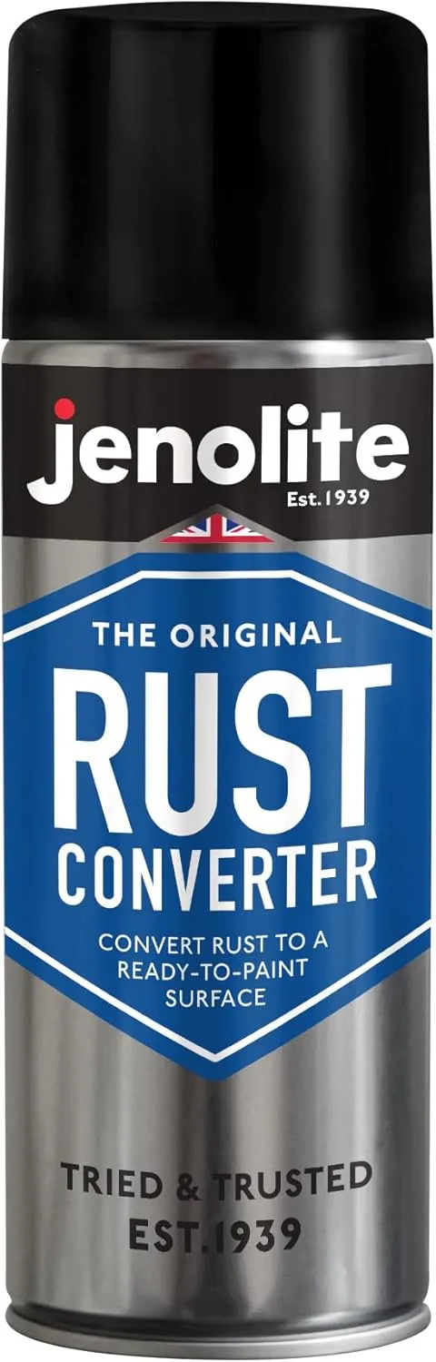 JENOLITE Rust Converter Spray for Metal - Fast Acting Rust Reformer, Inhibitor, and Primer in One - Reforms Rust into Ready to Paint Surface - 400ml (13.52 fl oz)