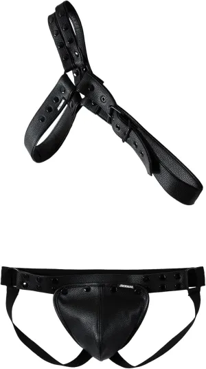 JOCKMAIL Jock straps for Men with Mens Leather Harness Set Men Jock strap with Removable Pouch Adjustable Jockstrap Harness