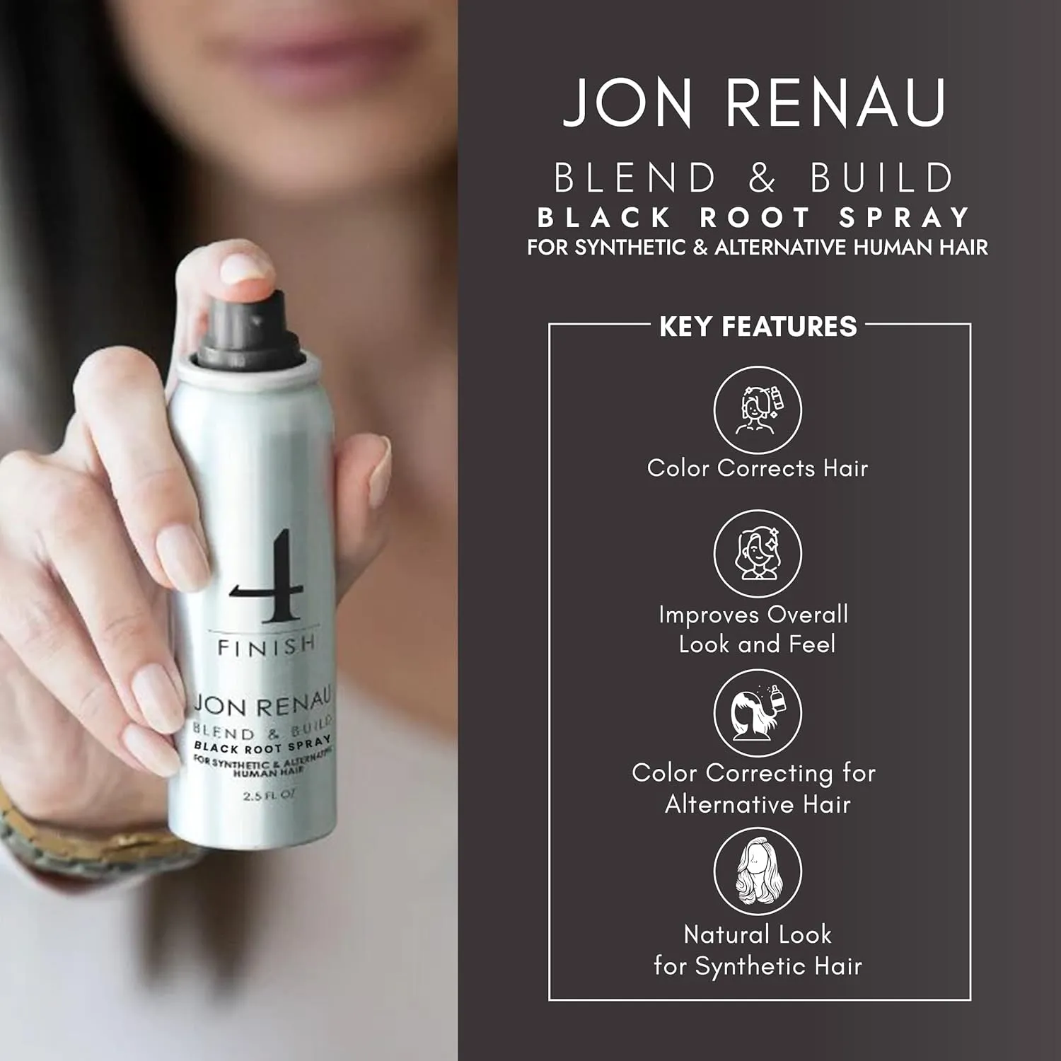 Jon Renau Blend and Build Root Touch Up - Root Spray for Human Hair, Wigs and Toppers - Black - 2.5 fl. oz. Also for Synthetic Wig and Extensions