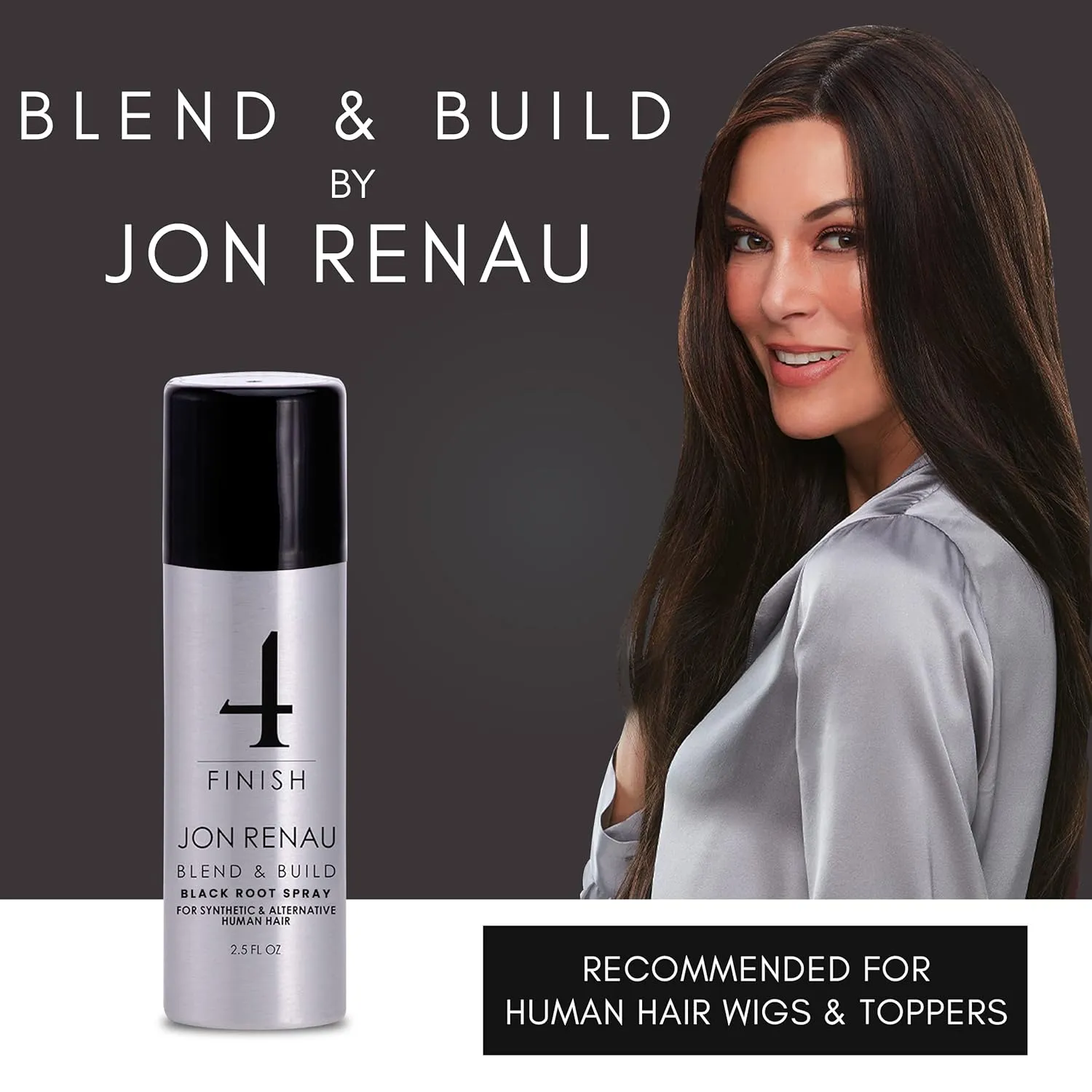 Jon Renau Blend and Build Root Touch Up - Root Spray for Human Hair, Wigs and Toppers - Black - 2.5 fl. oz. Also for Synthetic Wig and Extensions