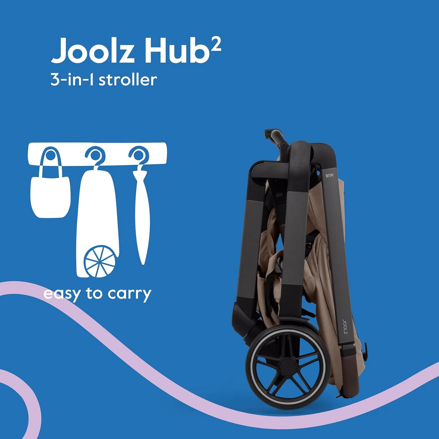 Joolz Hub2 Compact Pushchair Carrycot for Newborns, Ergonomic Design, UPF 50  Sun Protection, Lightweight (7.6 lbs), Easy to Carry, Machine Washable - Sandy Taupe