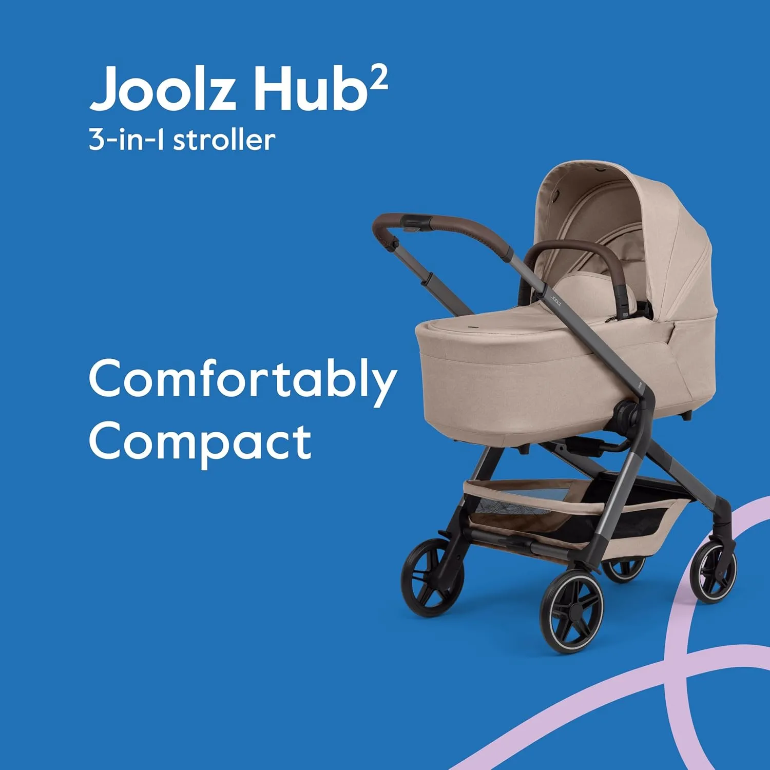 Joolz Hub2 Compact Pushchair Carrycot for Newborns, Ergonomic Design, UPF 50  Sun Protection, Lightweight (7.6 lbs), Easy to Carry, Machine Washable - Sandy Taupe