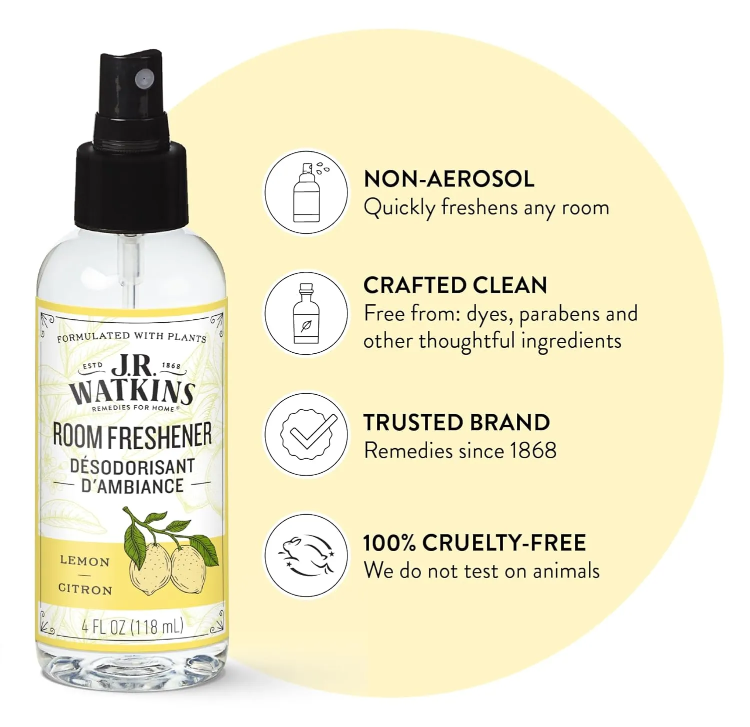 J.R. Watkins Room Freshener - Lemon - 4 Fl Oz(Pack of 3)