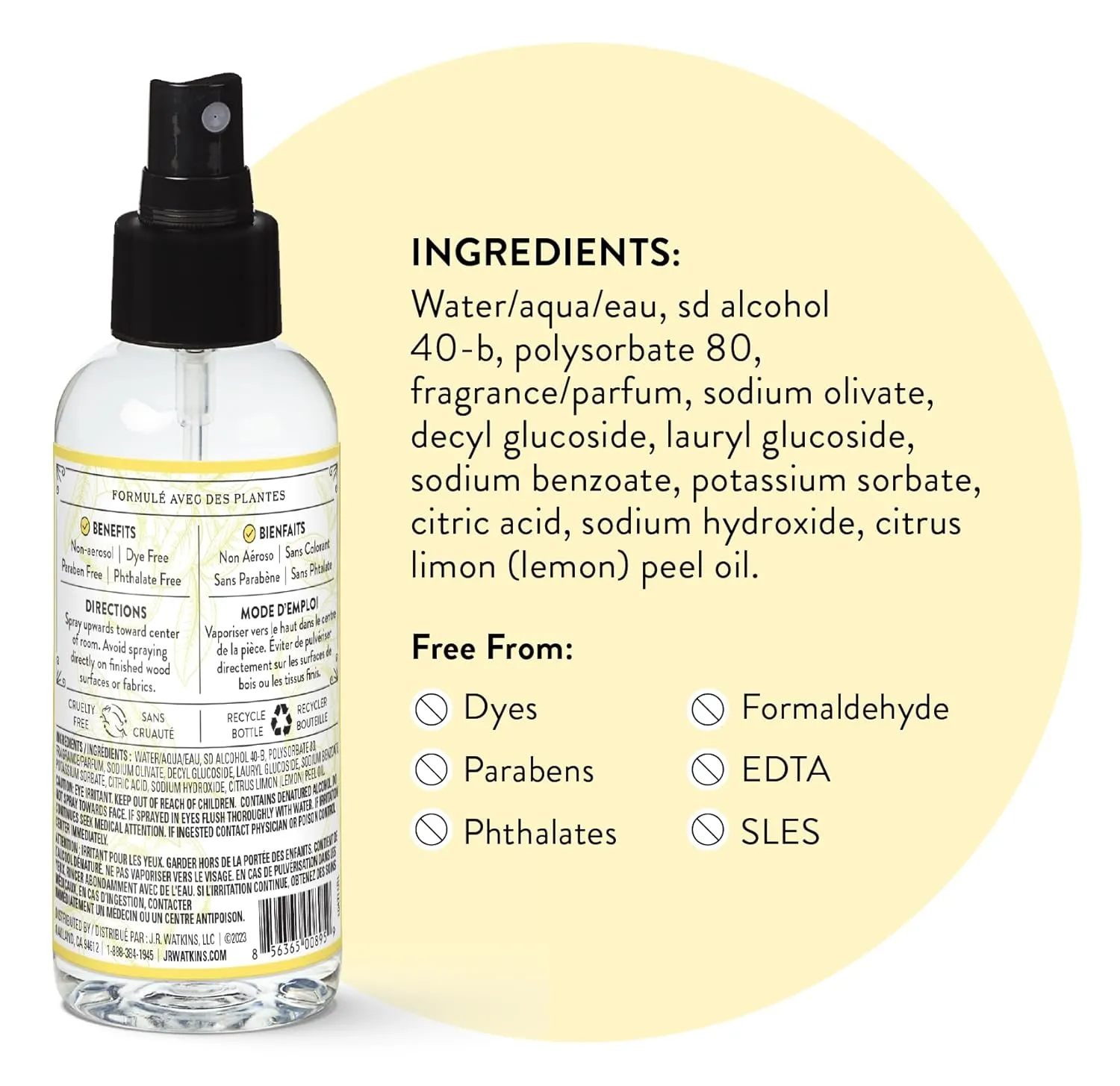 J.R. Watkins Room Freshener - Lemon - 4 Fl Oz(Pack of 3)