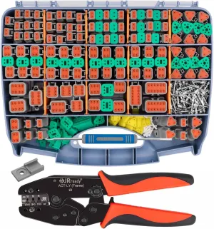 JRready DW5004 Deutsch Connector Kit - 2 3 4 6 8 12 Pin Connector IP68 Waterproof, Size 16 Stamped Contacts 14-18AWG with Deutsch Crimp Tool, Deutsch Pin Kit