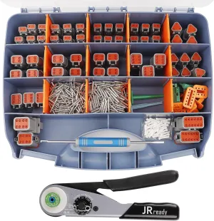 JRready ST6359 Deutsch Connector Kit, 2 3 4 6 8 12 Pin DT Connectors, Size 16 Solid Contacts 16-20AWG, Deutsch Crimp Tool, Deutsch Pin Removal Tool. Waterproof Automotive Electrical Connectors