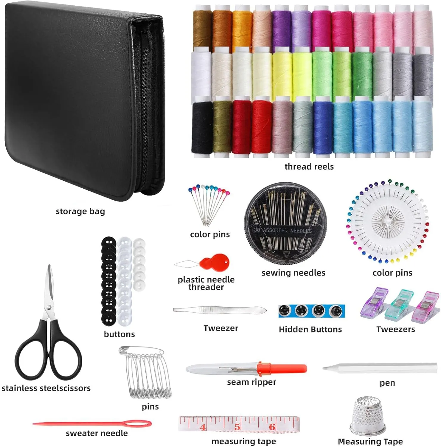 JUNING Sewing Kit with Case 168pcs Portable Sewing Accessories and Supplies for Home Traveler, Adults, Beginner, Emergency, Contains Thread, Scissors, Needles, Measuring Tape