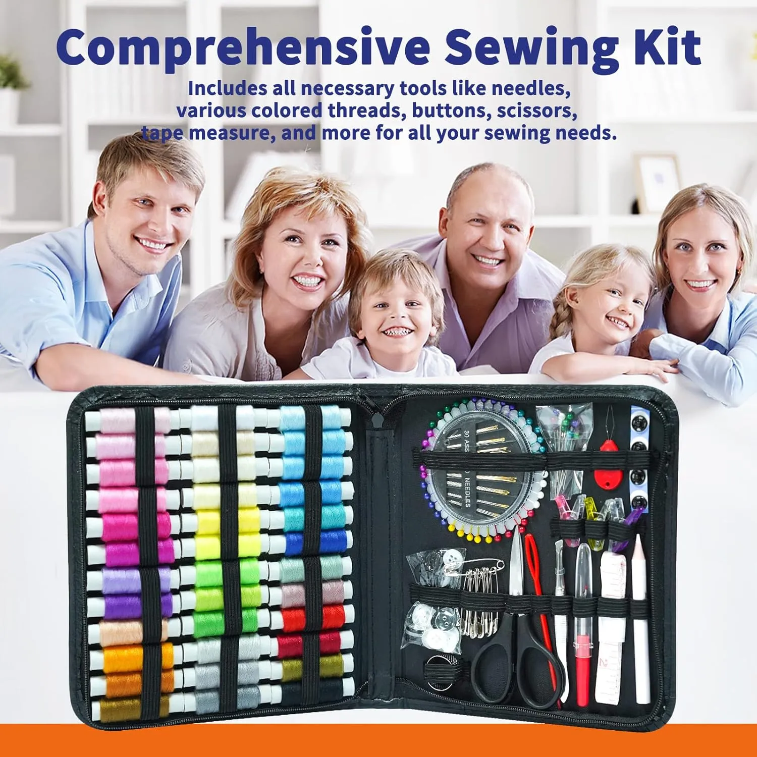 JUNING Sewing Kit with Case 168pcs Portable Sewing Accessories and Supplies for Home Traveler, Adults, Beginner, Emergency, Contains Thread, Scissors, Needles, Measuring Tape