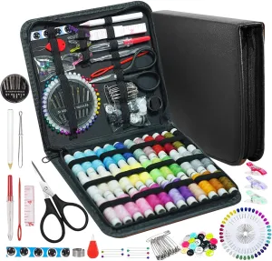 JUNING Sewing Kit with Case 168pcs Portable Sewing Accessories and Supplies for Home Traveler, Adults, Beginner, Emergency, Contains Thread, Scissors, Needles, Measuring Tape