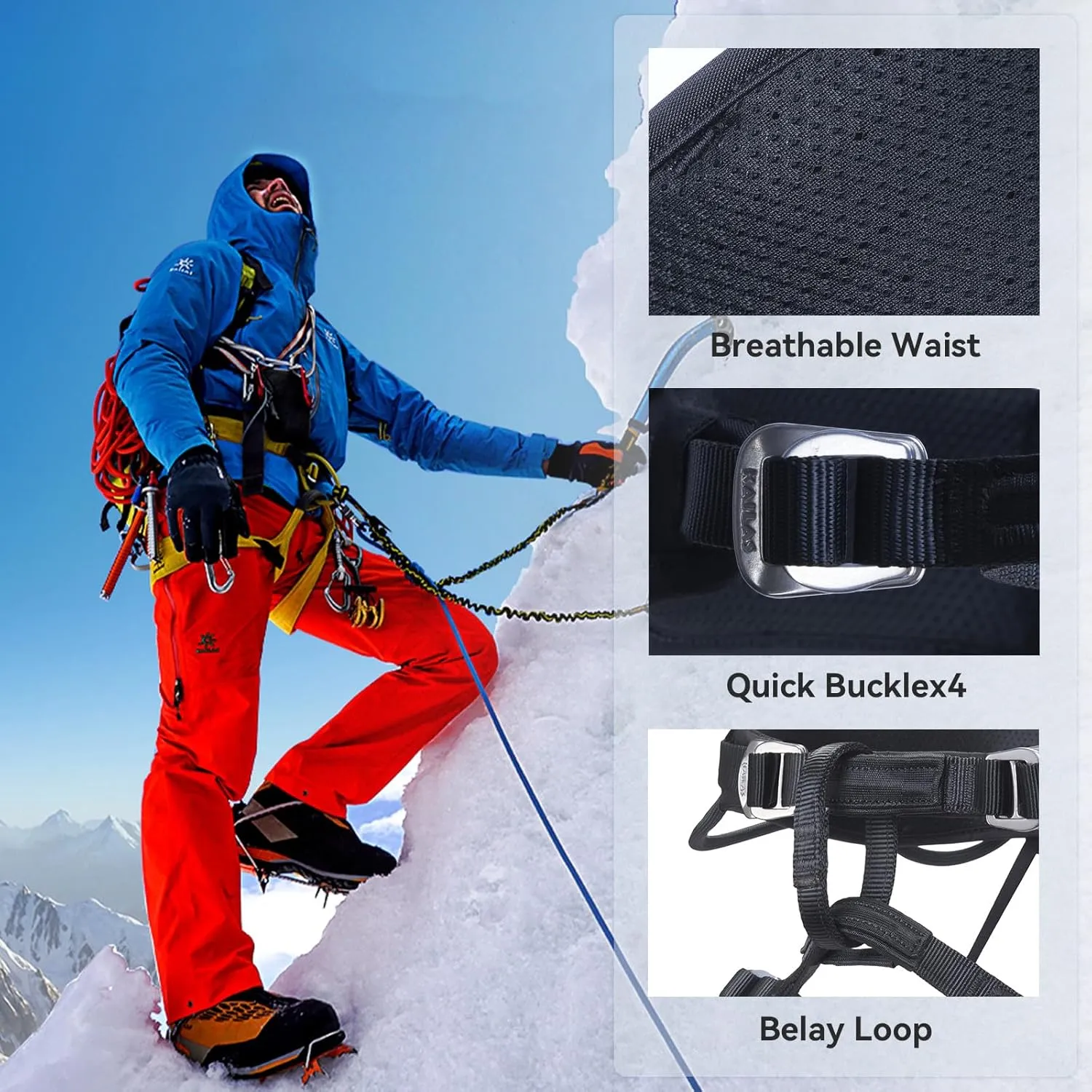 KAILAS B4 Rocking Climbing Harness Adjustable Roofing Harness Rescue Safety Harness Tree Climbing Harness Spikes