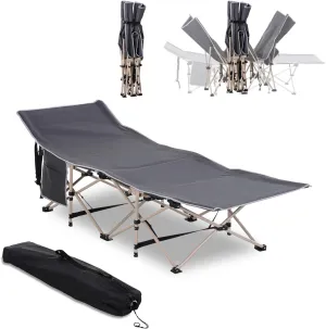 Kaimei Elevated Camping Cot with Headrest, Portable Folding Sleeping Bed for Adults, 330 lbs Capacity,Gray, Travel, Camping, Outdoor