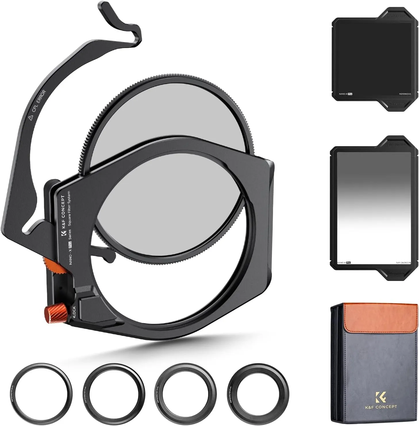 K&F Concept X PRO Square Filters Holder System Kit (Filter Holder   95mm Circular Polarizer   Square GND8 Filter   ND1000   4 Filter Adapter Rings) for Camera Lens
