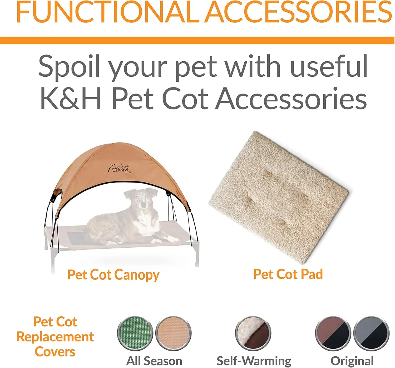 K&H Pet Products Bolster Dog Cot, Cooling Indoor Outdoor Elevated Cot Hammock Dog Bed with Removable Washable Bolsters, Washable Mesh Cover, Raised Metal Frame - Medium 32 X 25in Charcoal