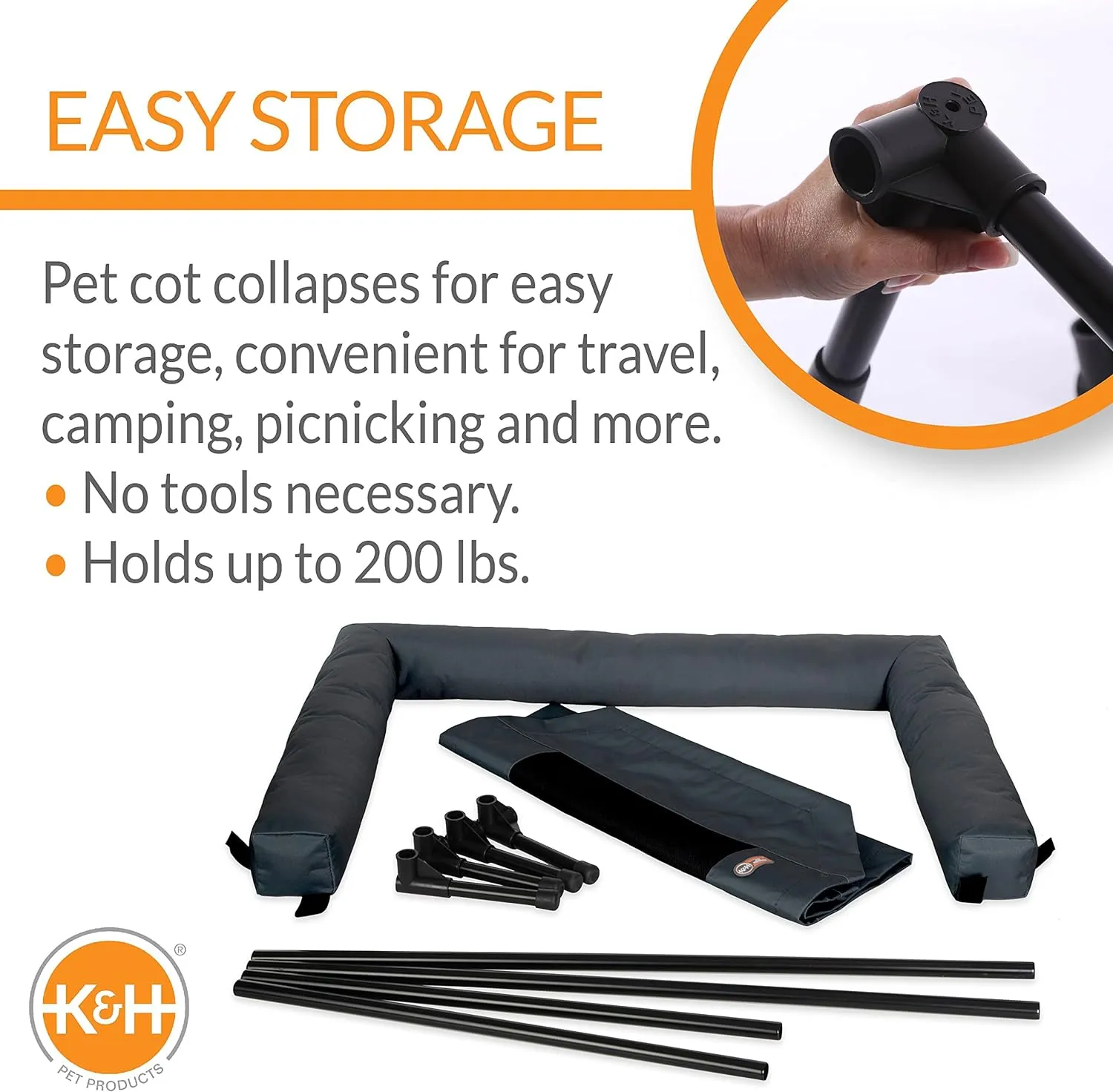 K&H Pet Products Bolster Dog Cot, Cooling Indoor Outdoor Elevated Cot Hammock Dog Bed with Removable Washable Bolsters, Washable Mesh Cover, Raised Metal Frame - Medium 32 X 25in Charcoal