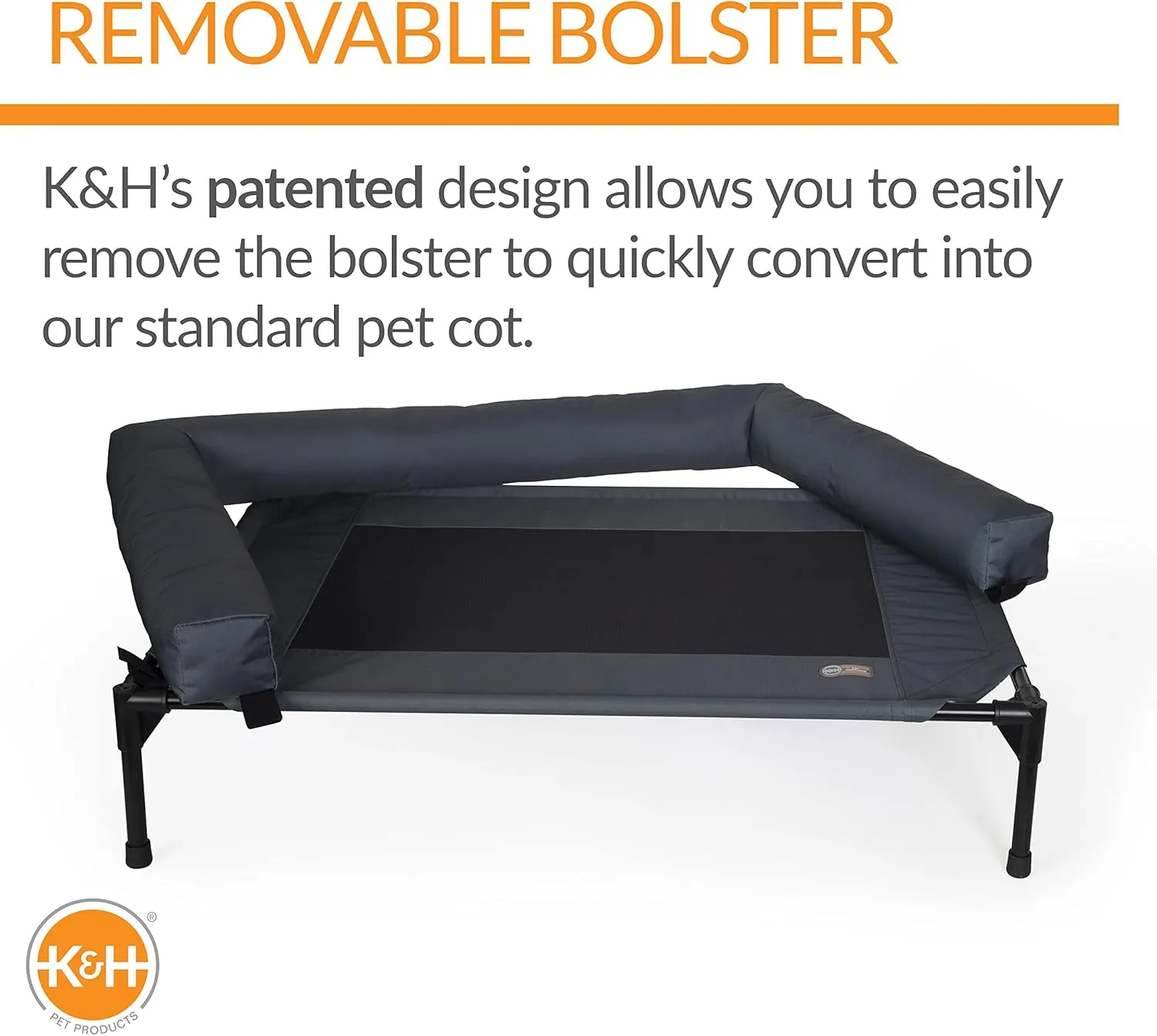K&H Pet Products Bolster Dog Cot, Cooling Indoor Outdoor Elevated Cot Hammock Dog Bed with Removable Washable Bolsters, Washable Mesh Cover, Raised Metal Frame - Medium 32 X 25in Charcoal