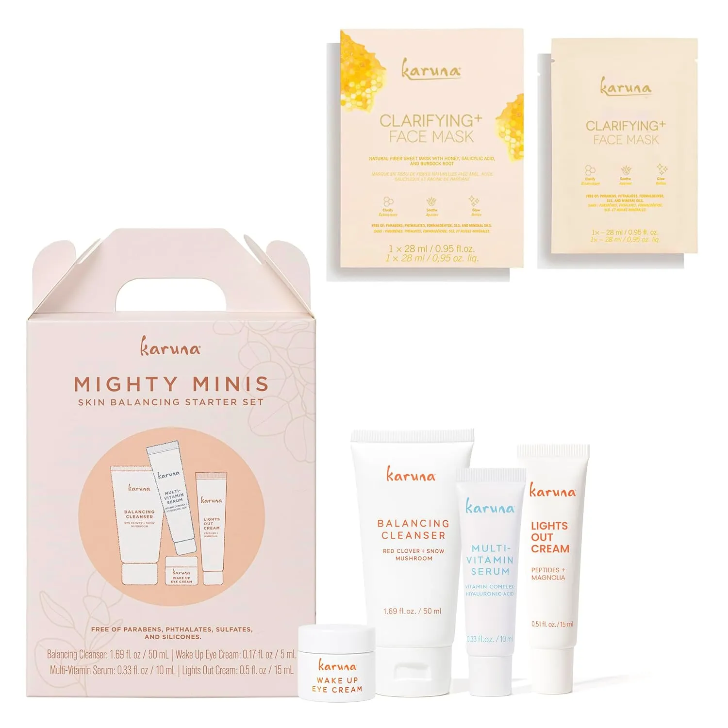Karuna Mighty Minis Starter Set with Clarifying  Face Mask, Skin-Clearing Skincare Duo for Blemish-Prone, Congested, and Oily Skin