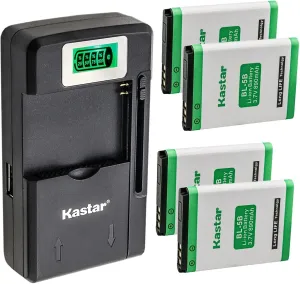 Kastar 4-Pack BL-5B Battery and Smart LCD Charger for Tecsun X3, A3, A5 Devices; 3.7V Output Voltage