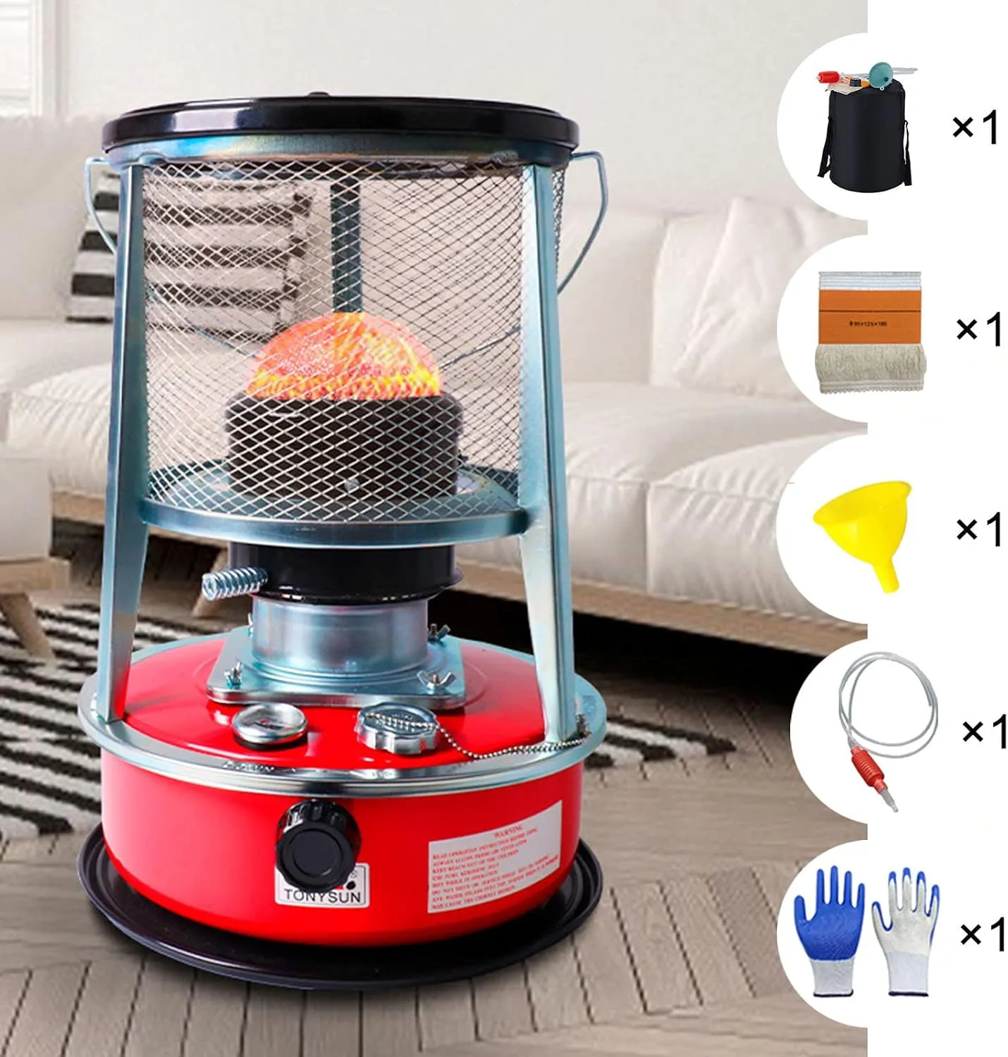 Kerosene Stove Indoor, Portable Petroleum Stove, Mobile Without Electricity Heating for Outdoor Camping Tents, Kerosene Heater With Storage Bag and Wick, 4.6l, Efficient,Red-32×32×46cm