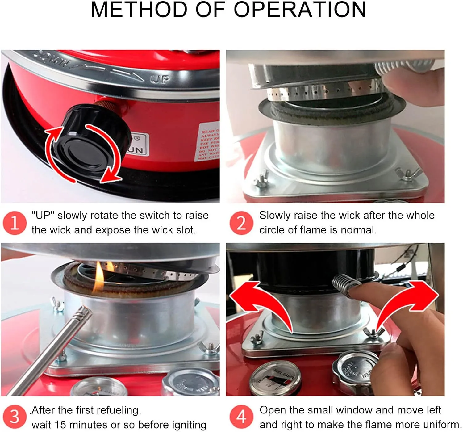 Kerosene Stove Indoor, Portable Petroleum Stove, Mobile Without Electricity Heating for Outdoor Camping Tents, Kerosene Heater With Storage Bag and Wick, 4.6l, Efficient,Red-32×32×46cm
