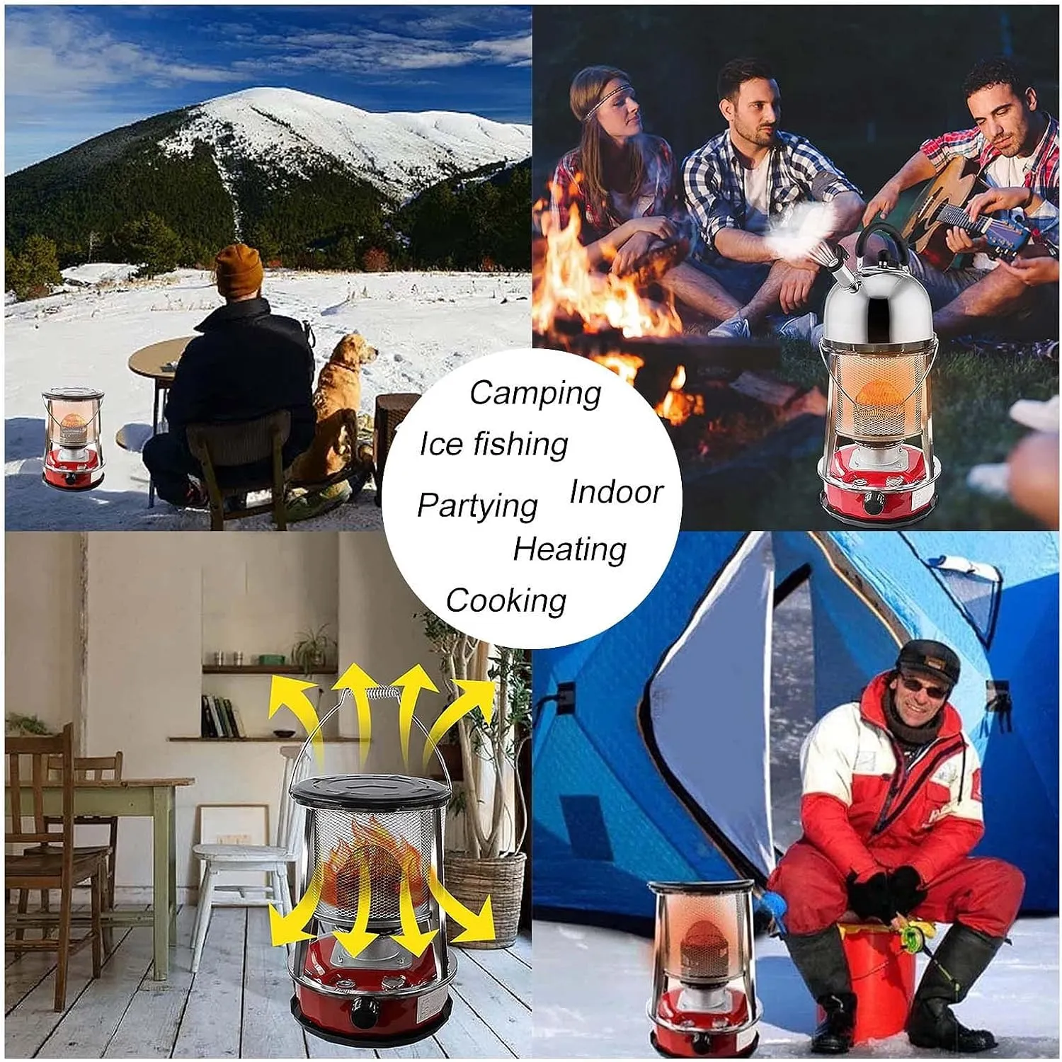 Kerosene Stove Indoor, Portable Petroleum Stove, Mobile Without Electricity Heating for Outdoor Camping Tents, Kerosene Heater With Storage Bag and Wick, 4.6l, Efficient,Red-32×32×46cm