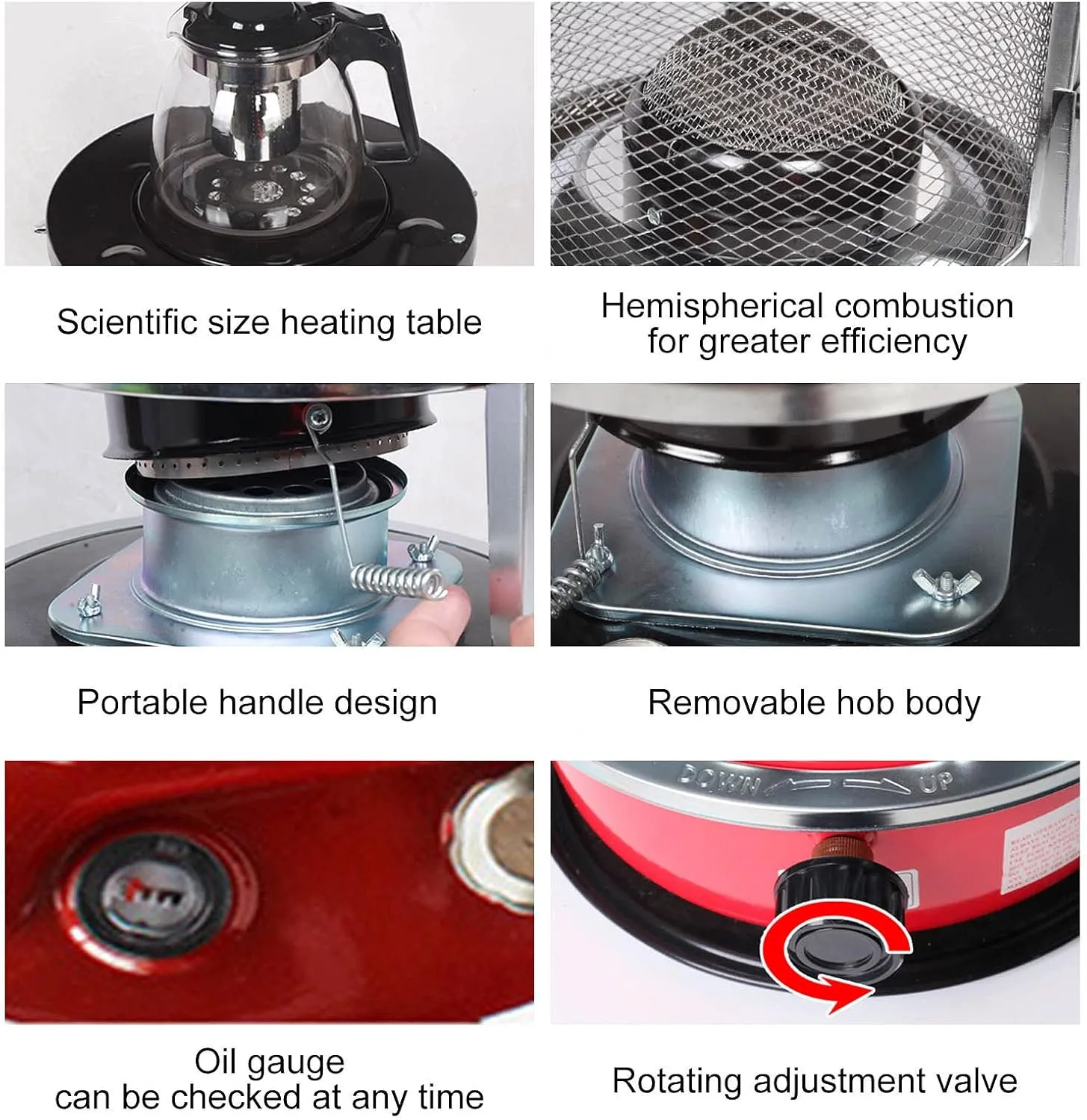 Kerosene Stove Indoor, Portable Petroleum Stove, Mobile Without Electricity Heating for Outdoor Camping Tents, Kerosene Heater With Storage Bag and Wick, 4.6l, Efficient,Red-32×32×46cm