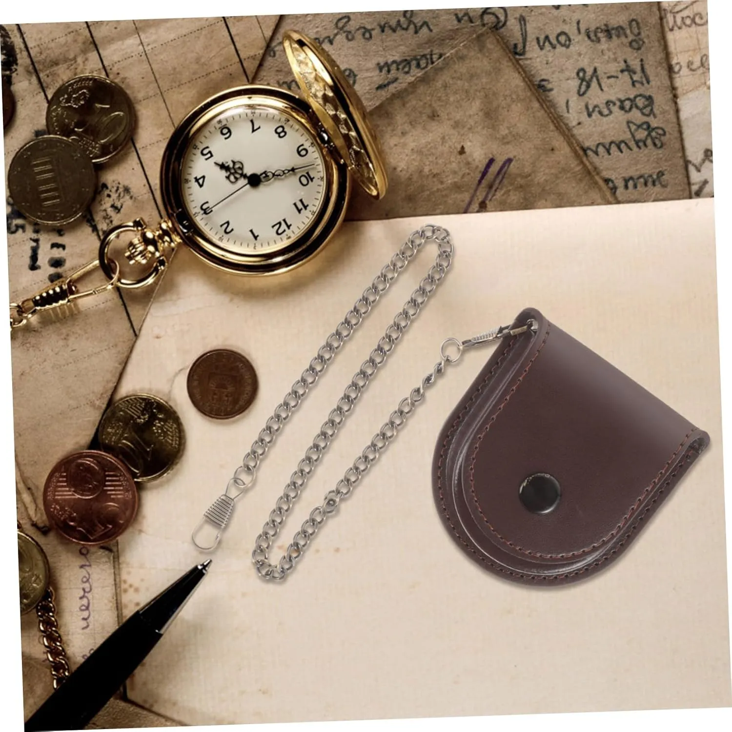 KESYOO 2pcs Pocket Watch Leather Case Electronic Pocket Watch Kit Watch Display Automatic Watch Winder Pocket Watch Case Portable Watch Smartwatch Retro Style Watch Pouch Metal Coffee