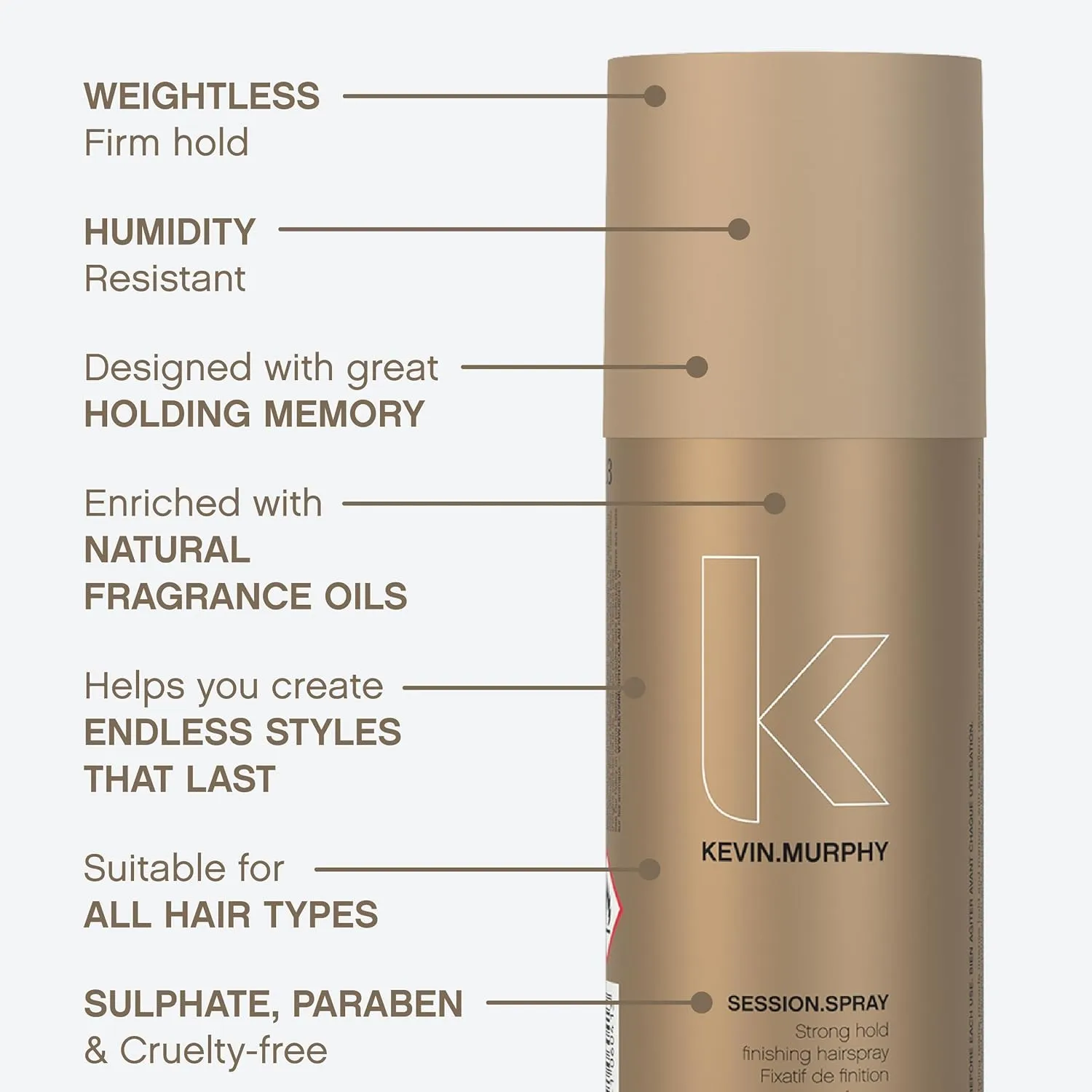 KEVIN.MURPHY SESSION.SPRAY - Strong Hold Finishing Hair Spray - For All Hair Types - Long Lasting Hold - Humidity Resistant Hair Care - 337 mL / 11.4 fl oz