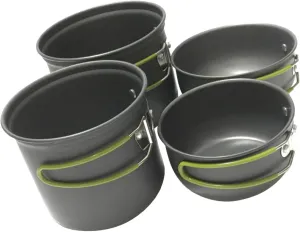 KICHOUSE Aluminum Camping Pot Set for 2-3 People Portable Outdoor Cooking Set Camping Cookware Kit Stove Heatproof Sturdy Compact Design
