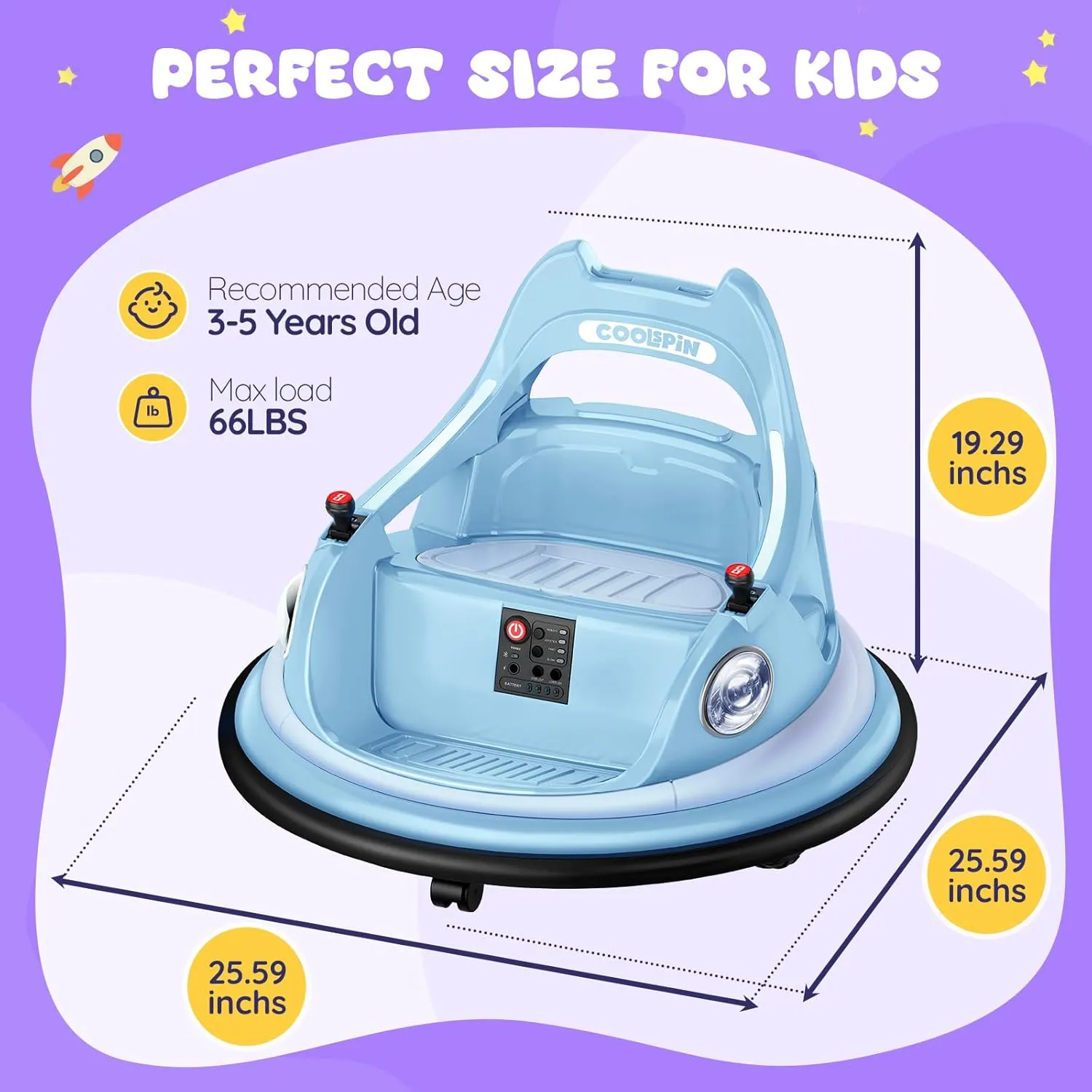 Kids Bumper Car 12 V, Toddlers Ride on Car with Remote Control, Baby Electric Bumper Car with 360 Degree Spin, LED Lights, Music, Aged 3-5 Years, Powder Blue