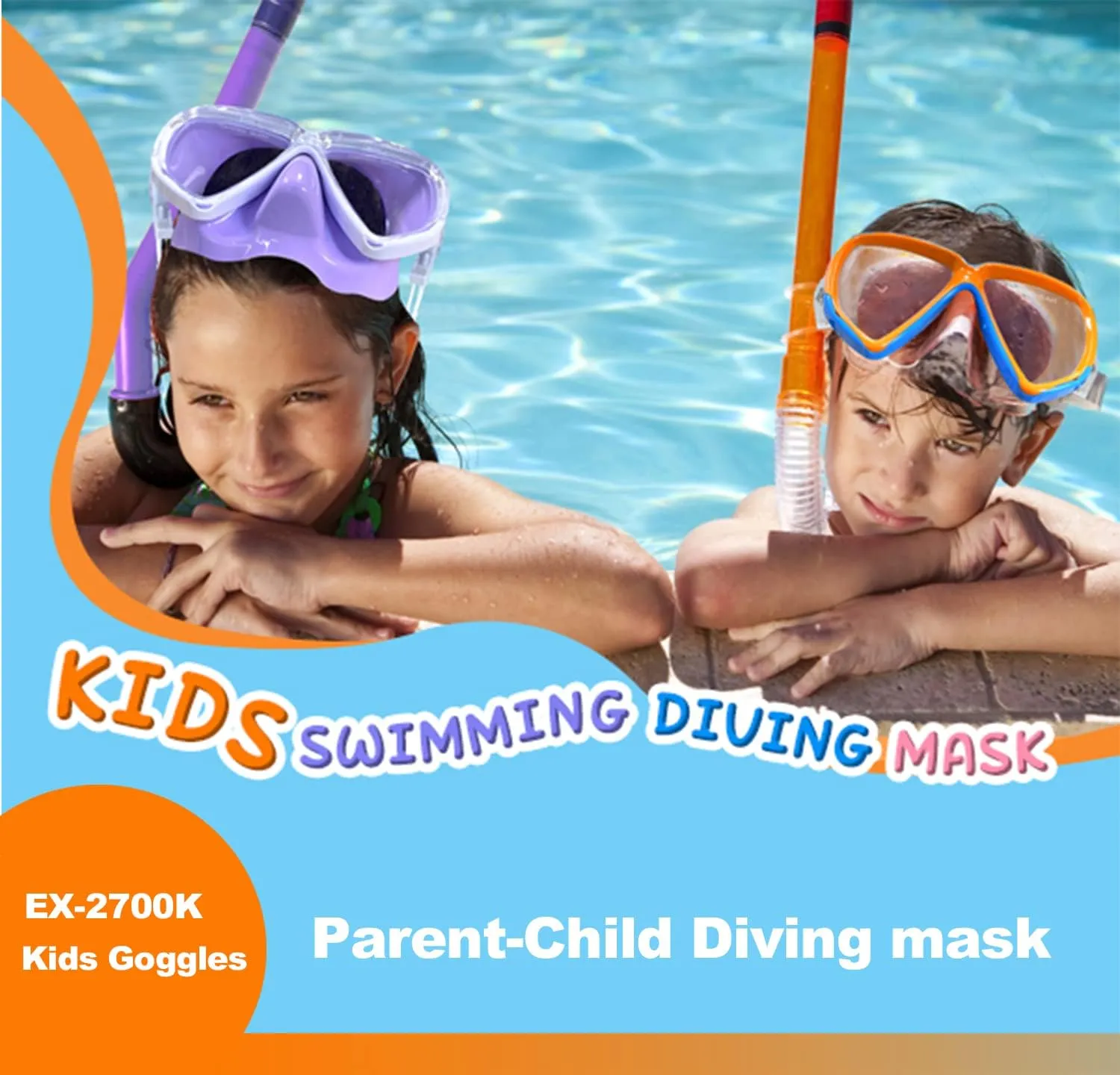 Kids Diving Mask 180° Anti-Fog Swim Mask, Tempered Glass Child Swim Goggles with Nose Cover Anti-Leak Kids Swim Goggles 4-14 Boys Girls for Diving, Snorkeling, Swimming