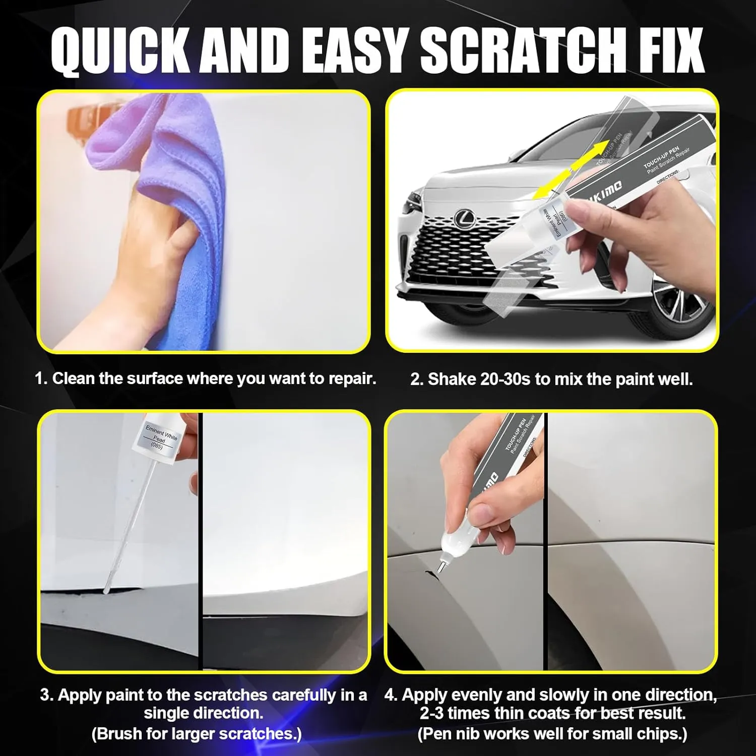 KIKIMO for Lexus Touch Up Paint(Eminent White Pearl(085)), Car Paint Repair Kit for Lexus, 2 In 1 Scratches Repair with Pen Tip and Brush, Color-Matched for Quick & Easy Fix